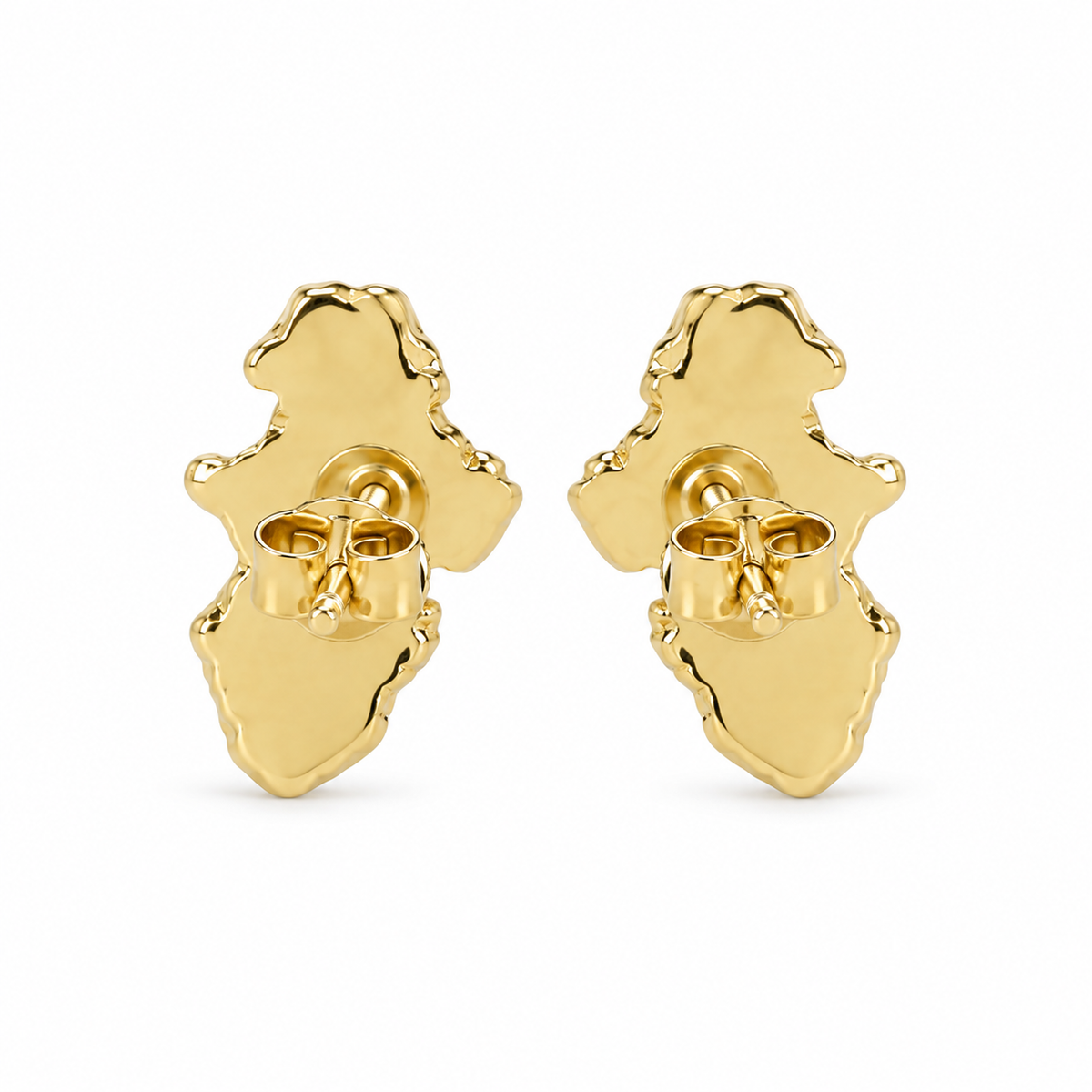 14K Gold Small Nugget Shaped Earrings - back view
