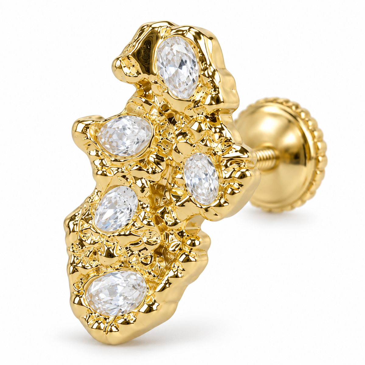 14K Gold Small Nugget Shaped Earrings - macro detail
