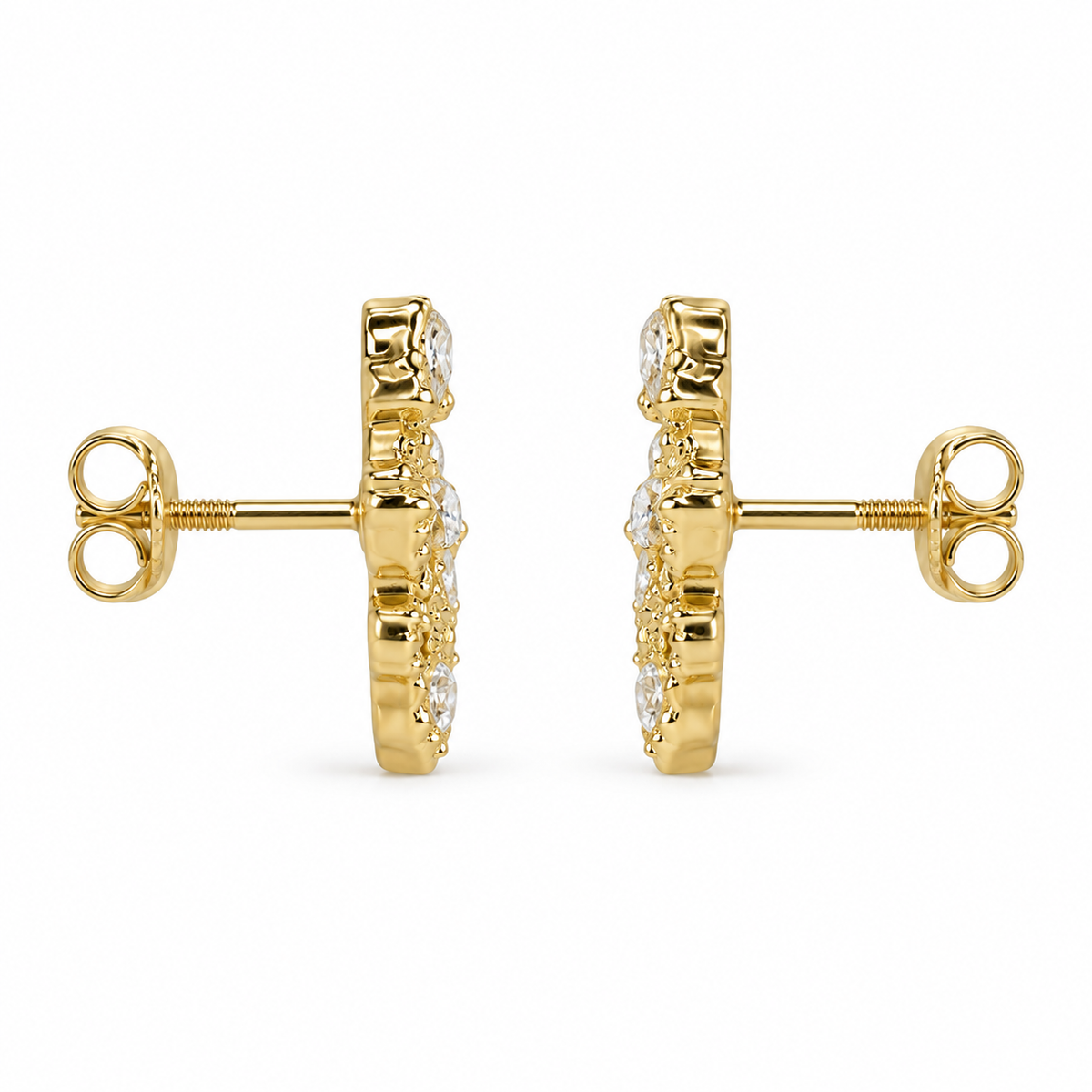 14K Gold Small Nugget Shaped Earrings - side view