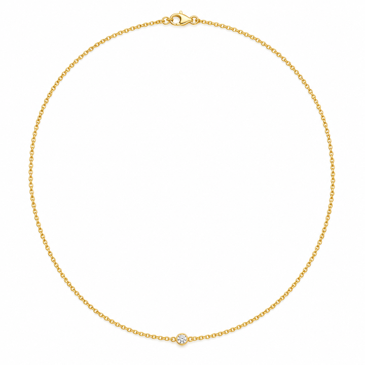 14K Solid Gold 1mm Dainty Rolo Chain 16-22" - front view