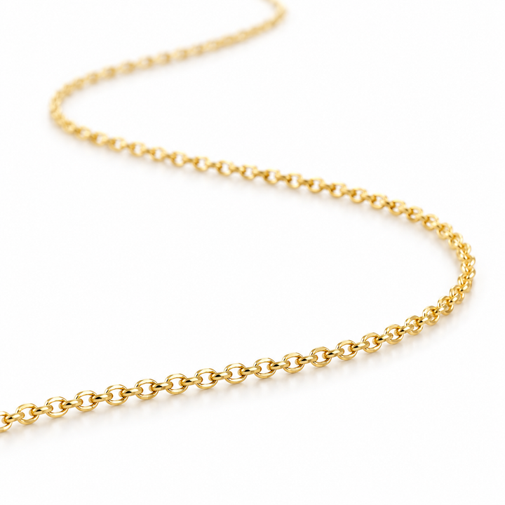 14K Solid Gold 1mm Rolo Chain 16-24" - front view