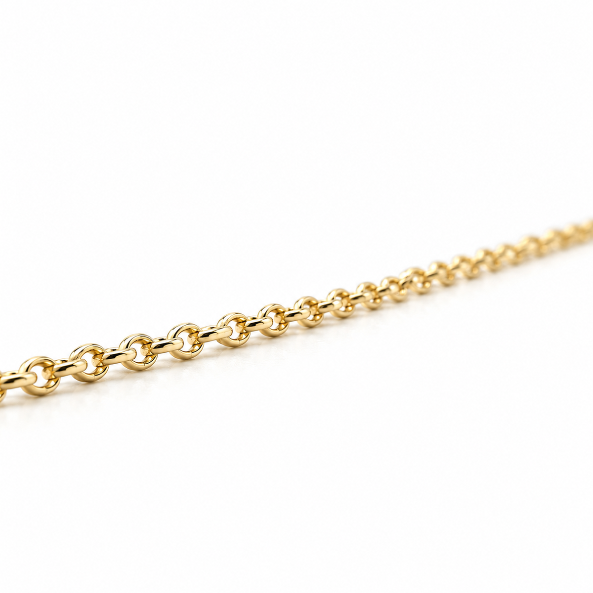 14K Solid Gold 1mm Rolo Chain 16-24" - side view