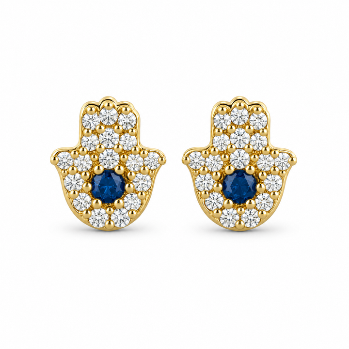 14K CZ Hamza Earrings — 14K solid gold jewelry from STF Diamonds, Los Angeles