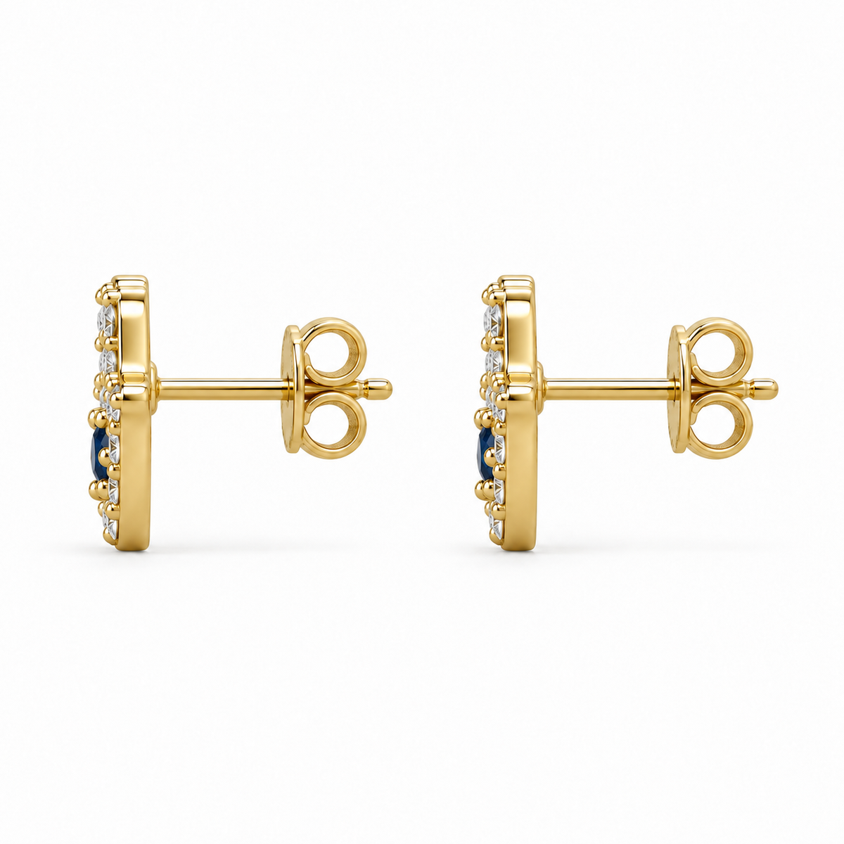 14K Solid Gold CZ Hamza Earrings - back view