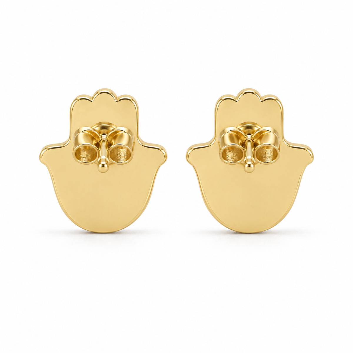 14K Solid Gold CZ Hamza Earrings - macro detail