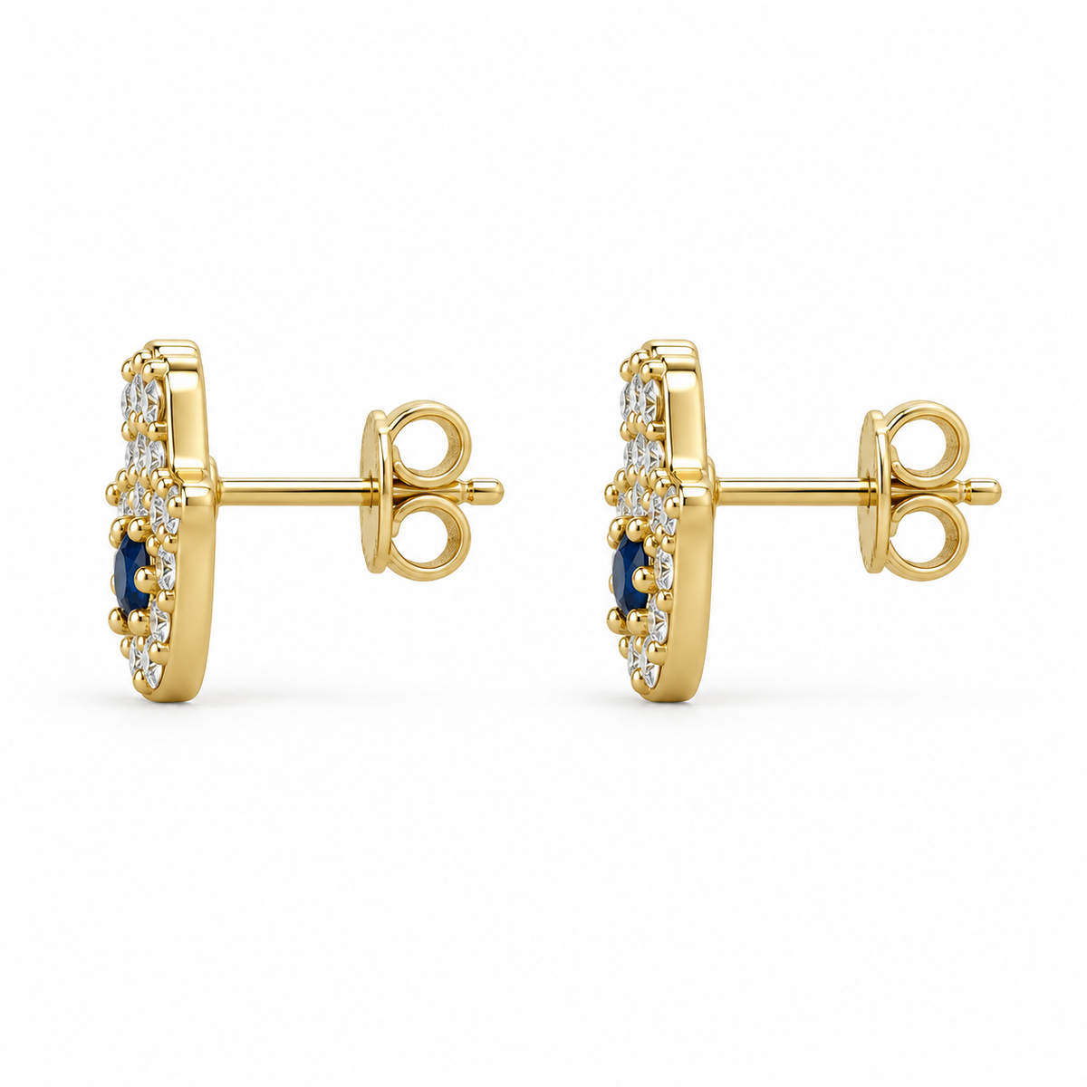 14K Solid Gold CZ Hamza Earrings - side view