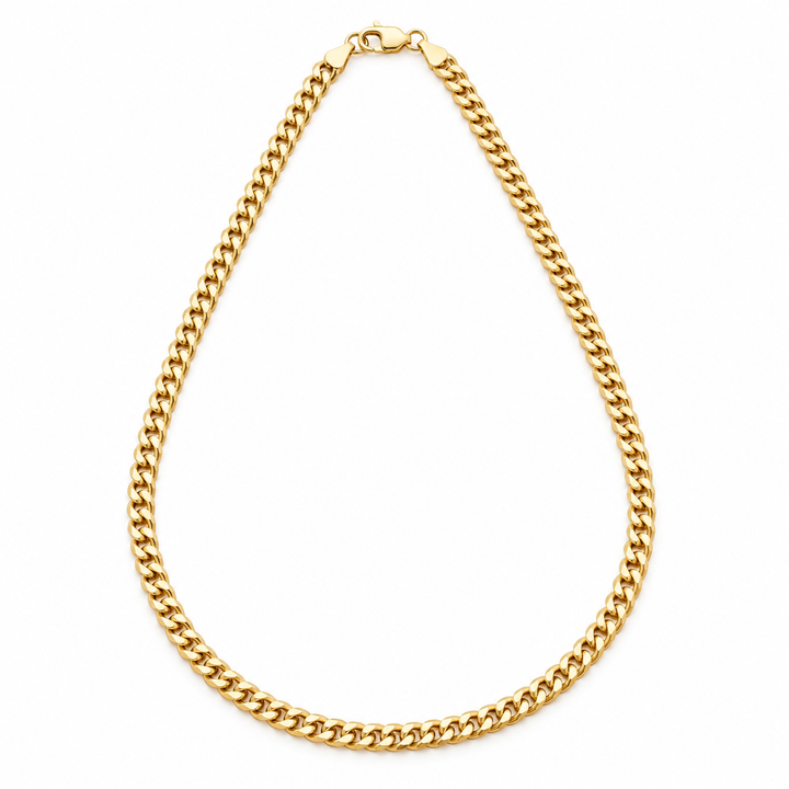 14K Solid Gold Sovereign — 3.5mm Flat Curb Link Chain 16-24" - front view
