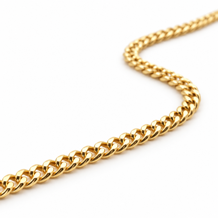 14K Solid Gold Sovereign — 3.5mm Flat Curb Link Chain 16-24" - front view
