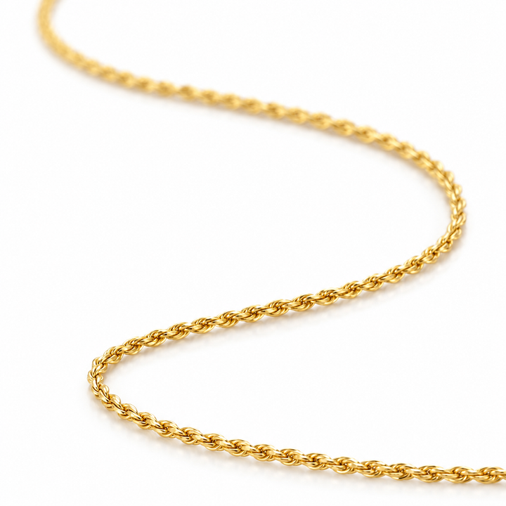 14K Solid Gold Twisted 1mm Rope Chain 16-24" - front view