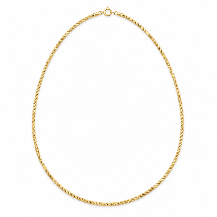 14K Solid Gold Twisted Heritage Rope — 1.5mm Classic Rope Chain 16-24" - front view