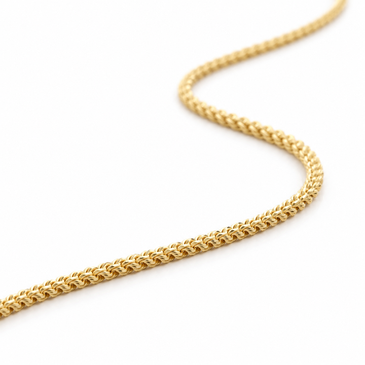14K Solid Gold Twisted Heritage Rope — 1.5mm Classic Rope Chain 16-24" - front view