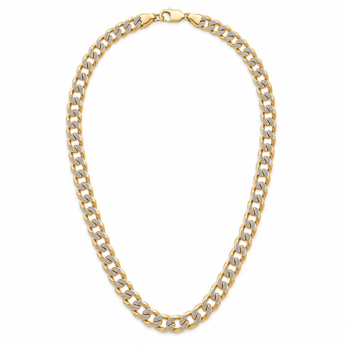 14K Solid Two-Tone Gold 4mm Fat Cuban Chain (Diamond-Cut) 16-26" - front view