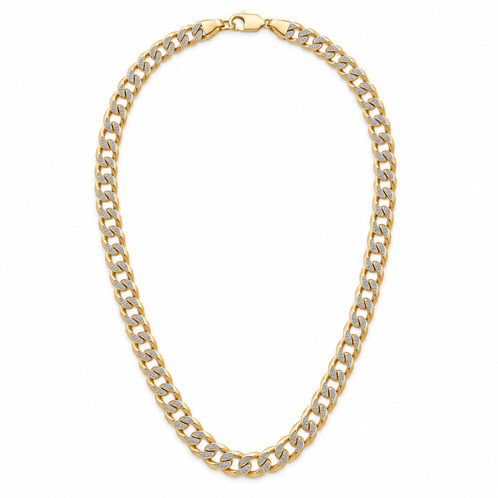 14K Solid Two-Tone Gold 4mm Fat Cuban Chain (Diamond-Cut) 16-26" - front view
