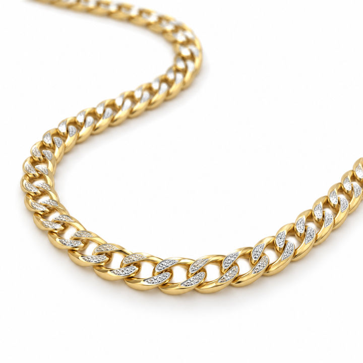 14K Solid Two-Tone Gold 4mm Fat Cuban Chain (Diamond-Cut) 16-26" - front view