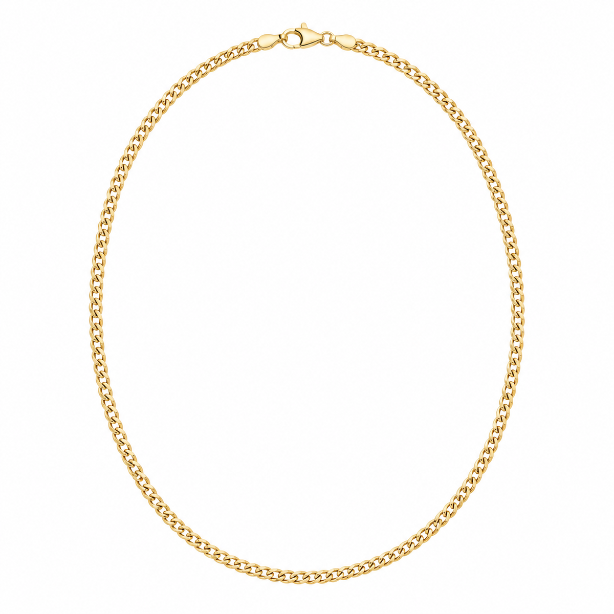 14K Solid Yellow Gold 2mm Hollow Cuban Chain 16-26" - front view