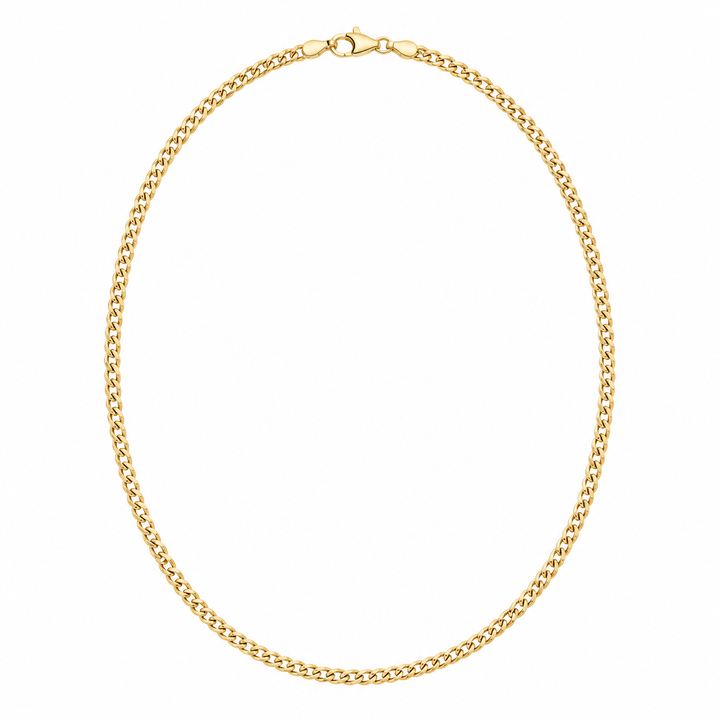 14K Solid Yellow Gold 2mm Hollow Cuban Chain 16-26" - front view
