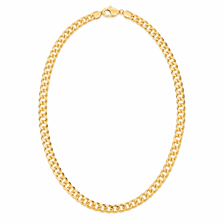 14K Solid Yellow Gold 3.5mm Hollow Cuban Chain 16-24" - front view