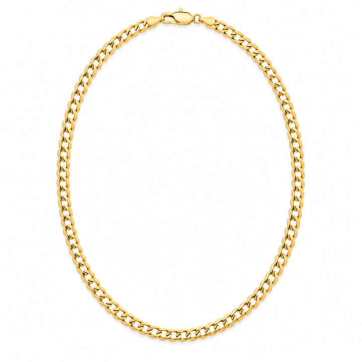 14K Solid Yellow Gold 4.5mm Hollow Cuban Chain 16-26" - front view
