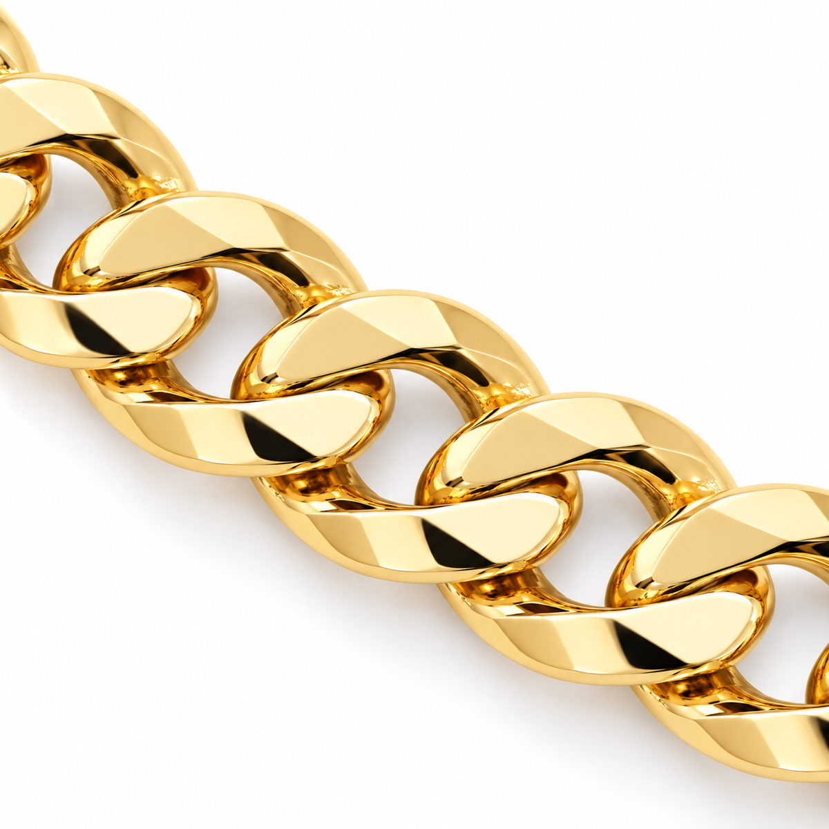 14K Solid Yellow Gold 4.5mm Hollow Cuban Chain 16-26" - macro detail