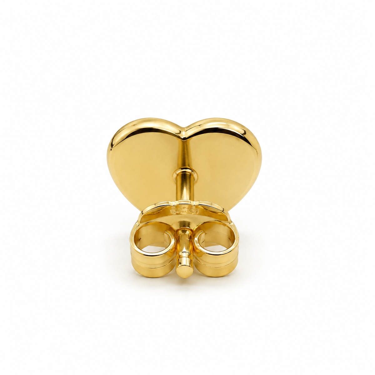14K Solid Yellow Gold CZ Chic Heart Earrings - back view