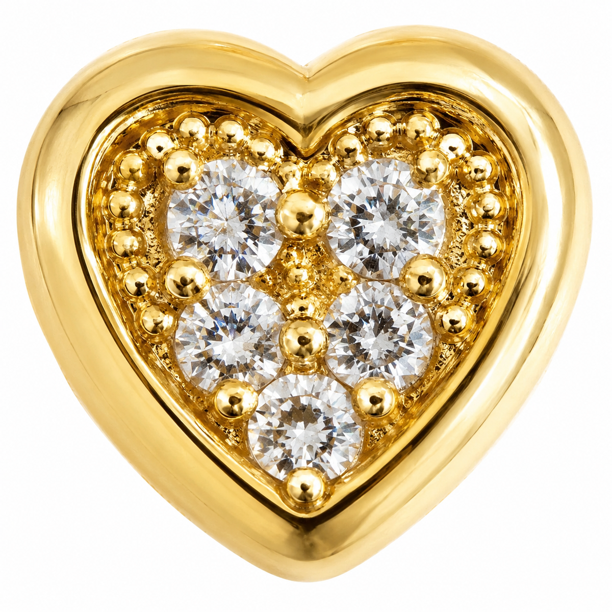14K Solid Yellow Gold CZ Chic Heart Earrings - macro detail