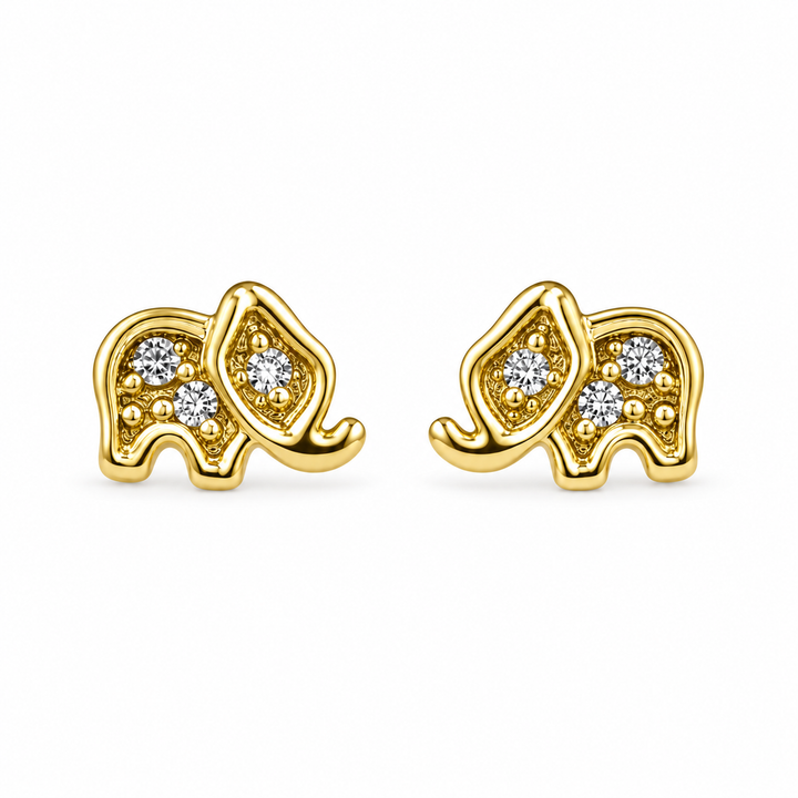 14K Gold CZ Elephant Baby Earrings — 14K real gold jewelry from STF Diamonds, Los Angeles