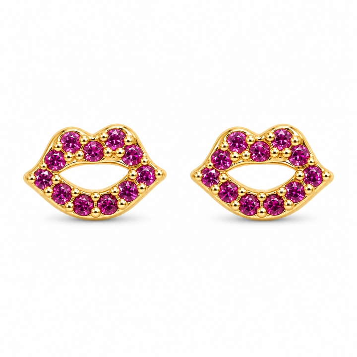 14K Gold CZ Kiss Screwback Earrings — 14K real gold jewelry from STF Diamonds, Los Angeles