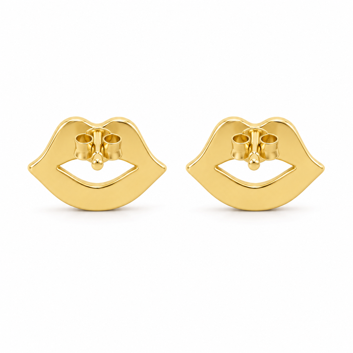 14K Solid Yellow Gold CZ Kiss Screwback Earrings - back view