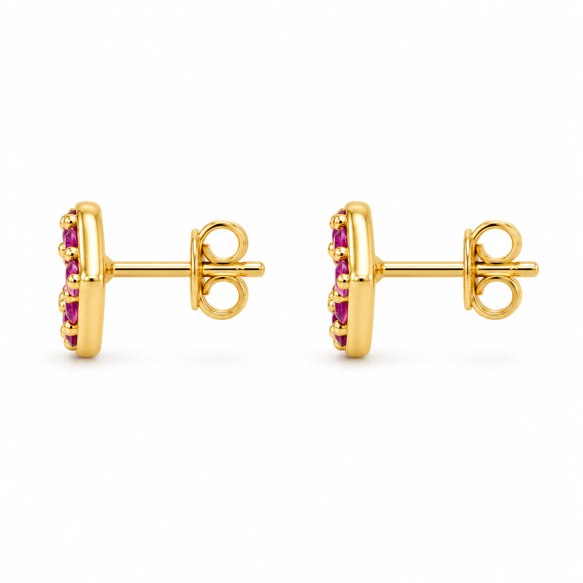 14K Solid Yellow Gold CZ Kiss Screwback Earrings - side view