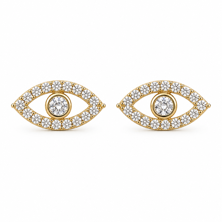 14K Gold CZ Sparkling Evil Eye Earrings — 14K solid gold jewelry from STF Diamonds, Los Angeles