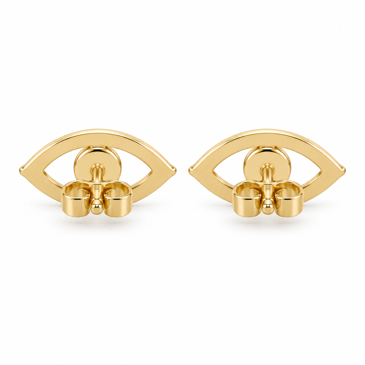 14K Solid Yellow Gold CZ Sparkling Evil Eye Earrings - back view
