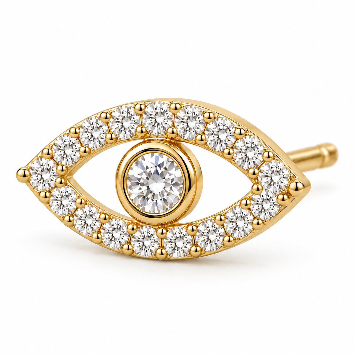 14K Solid Yellow Gold CZ Sparkling Evil Eye Earrings - macro detail