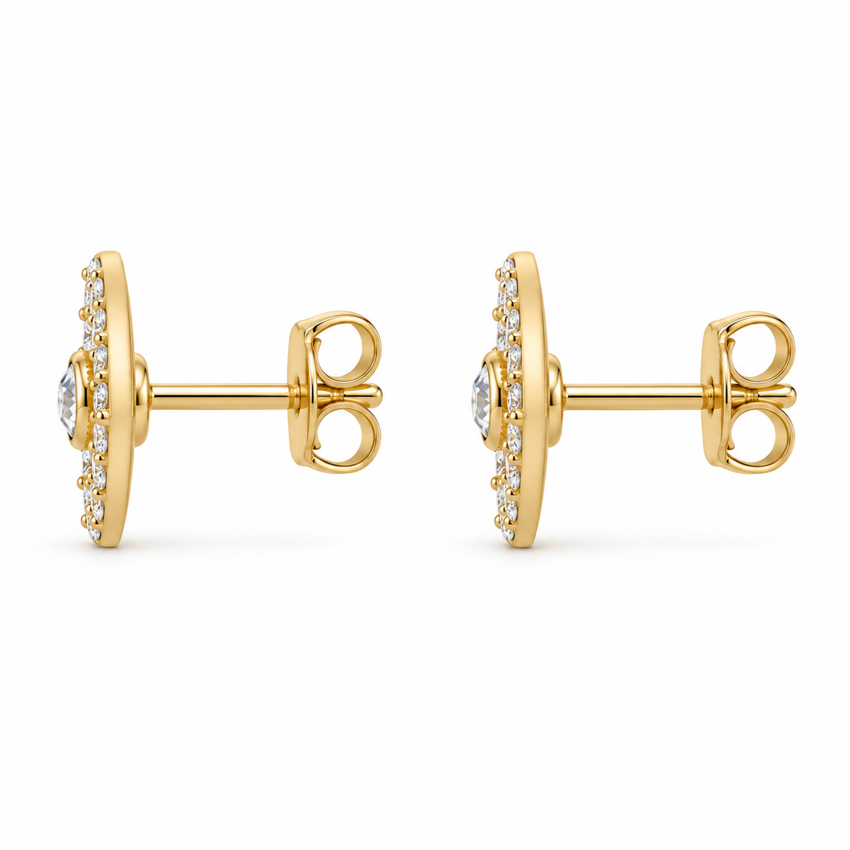 14K Solid Yellow Gold CZ Sparkling Evil Eye Earrings - side view
