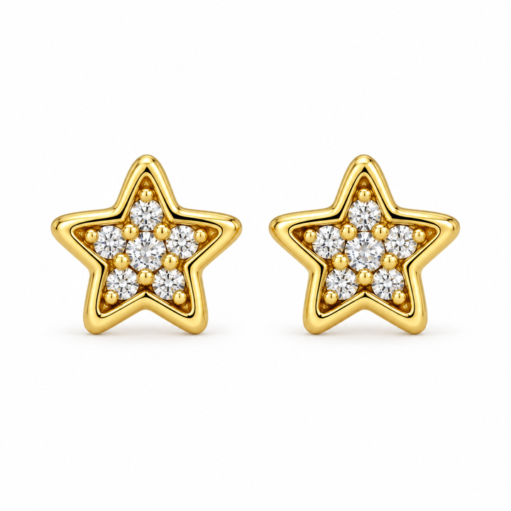 14K Gold CZ Star Baby Earrings — 14K real gold jewelry from STF Diamonds, Los Angeles
