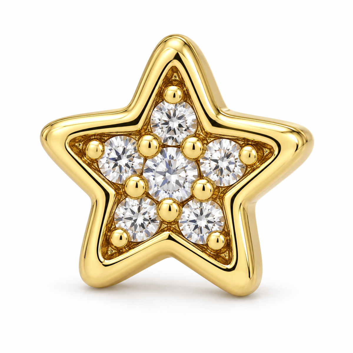 14K Solid Yellow Gold CZ Star Baby Earrings - macro detail