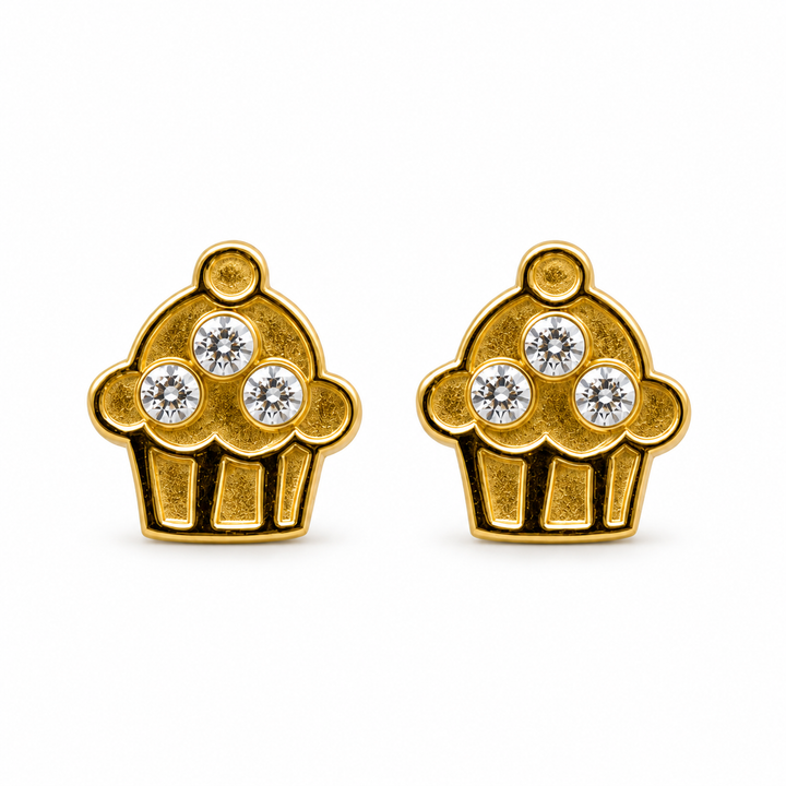 14K Gold Cupcake CZ Baby Earrings — 14K real gold jewelry from STF Diamonds, Los Angeles