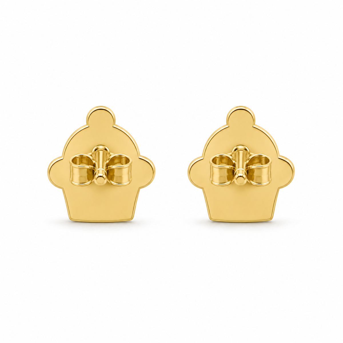 14K Solid Yellow Gold Cupcake CZ Baby Earrings - back view