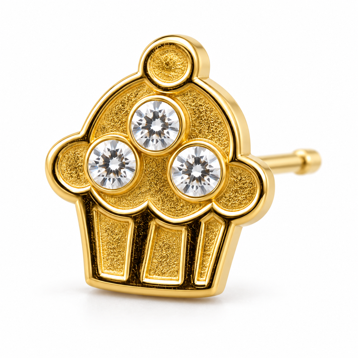 14K Solid Yellow Gold Cupcake CZ Baby Earrings - macro detail