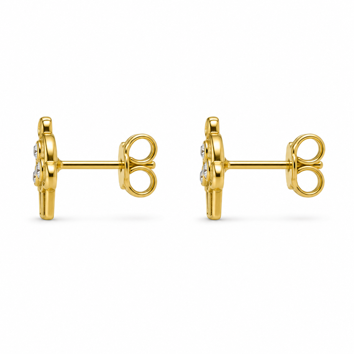 14K Solid Yellow Gold Cupcake CZ Baby Earrings - side view