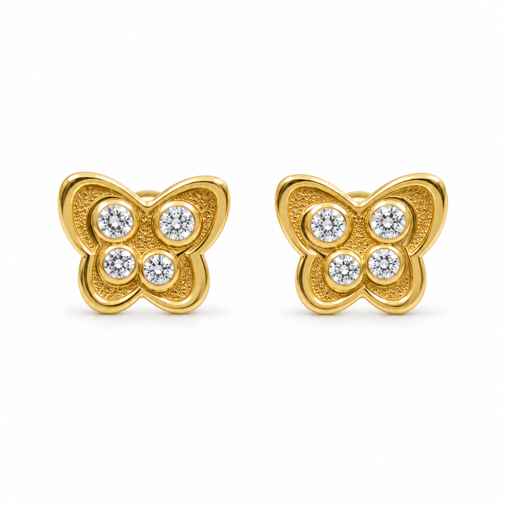 14K Gold Double Butterfly CZ Baby earrings — 14K real gold jewelry from STF Diamonds, Los Angeles