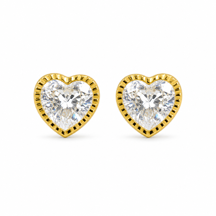 14K Gold Fluted border CZ Heart Baby Earrings — 14K real gold jewelry from STF Diamonds, Los Angeles