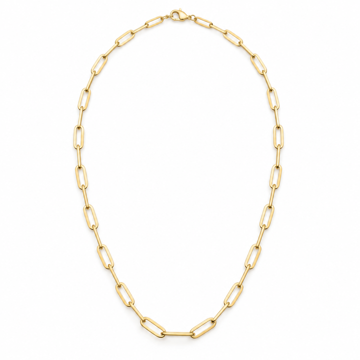 14K Solid Yellow Gold Gallery Link — 6mm Paperclip Chain 16-26" - front view