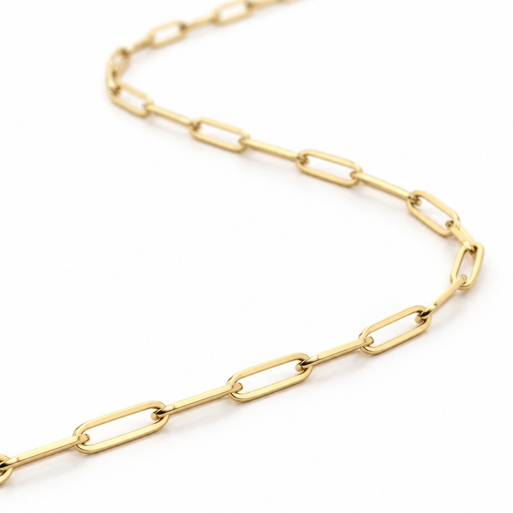 14K Solid Yellow Gold Gallery Link — 6mm Paperclip Chain 16-26" - front view