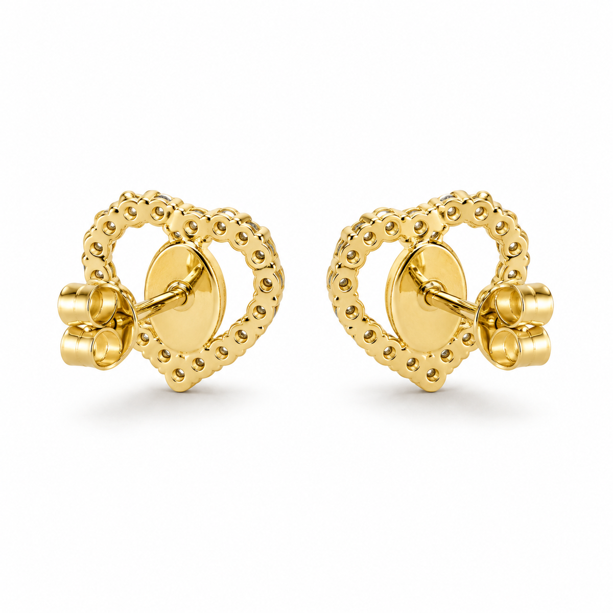 14K Solid Yellow Gold Heart CZ Virgin Mary Baby Earrings - back view