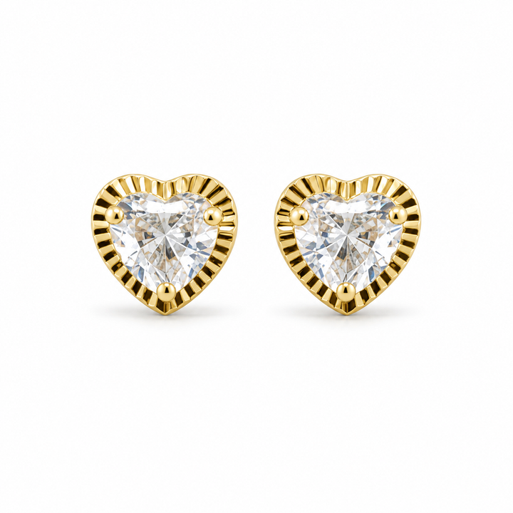14K Gold Heart Fluted CZ Baby Earrings (5mm) — 14K real gold jewelry from STF Diamonds, Los Angeles