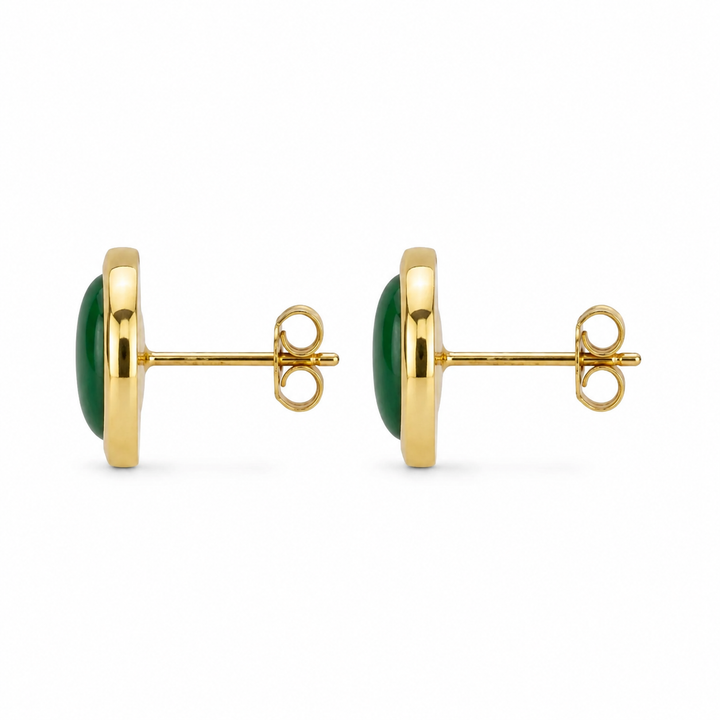 14K Solid Yellow Gold Jade Earrings - front view