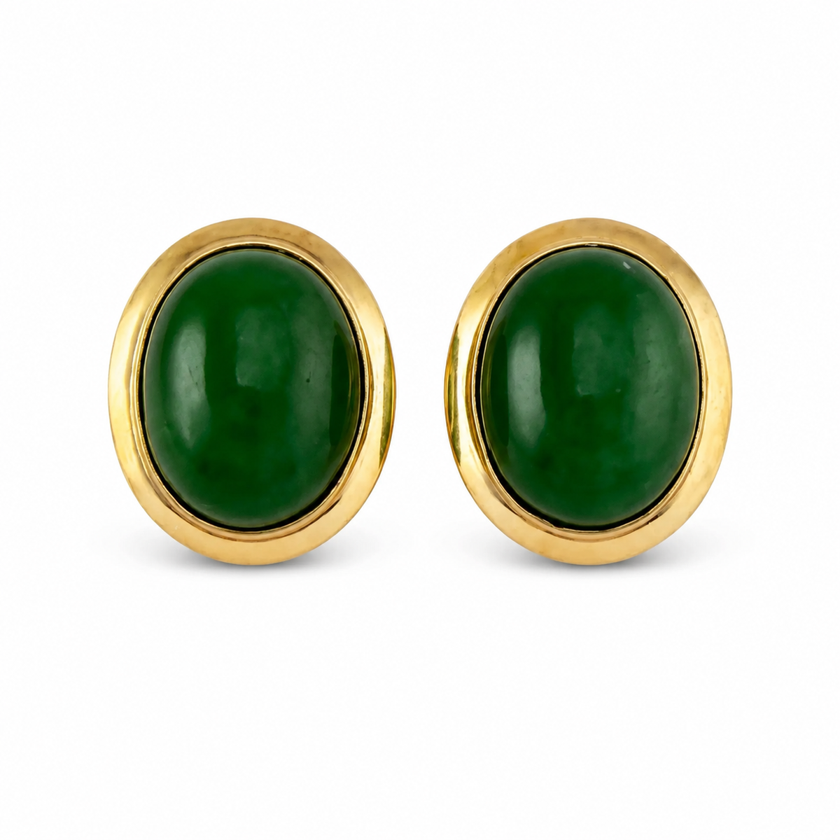 14K Solid Yellow Gold Jade Earrings - back view