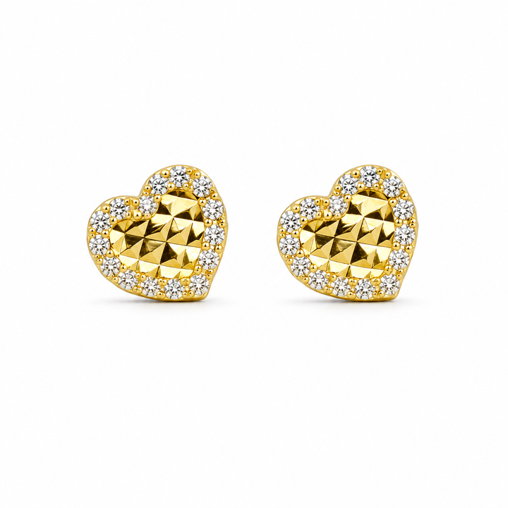 14K Gold Mini Heart CZ Border Earrings (Screwback) — 14K real gold jewelry from STF Diamonds, Los Angeles
