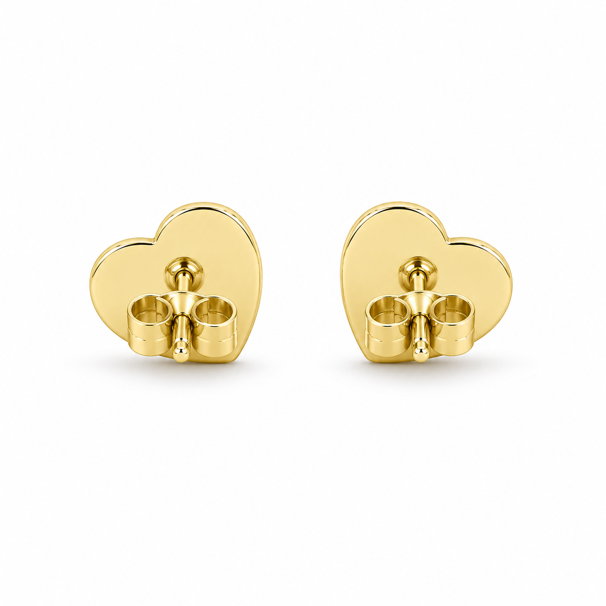 14K Solid Yellow Gold Mini Heart CZ Border Earrings (Screwback) - back view
