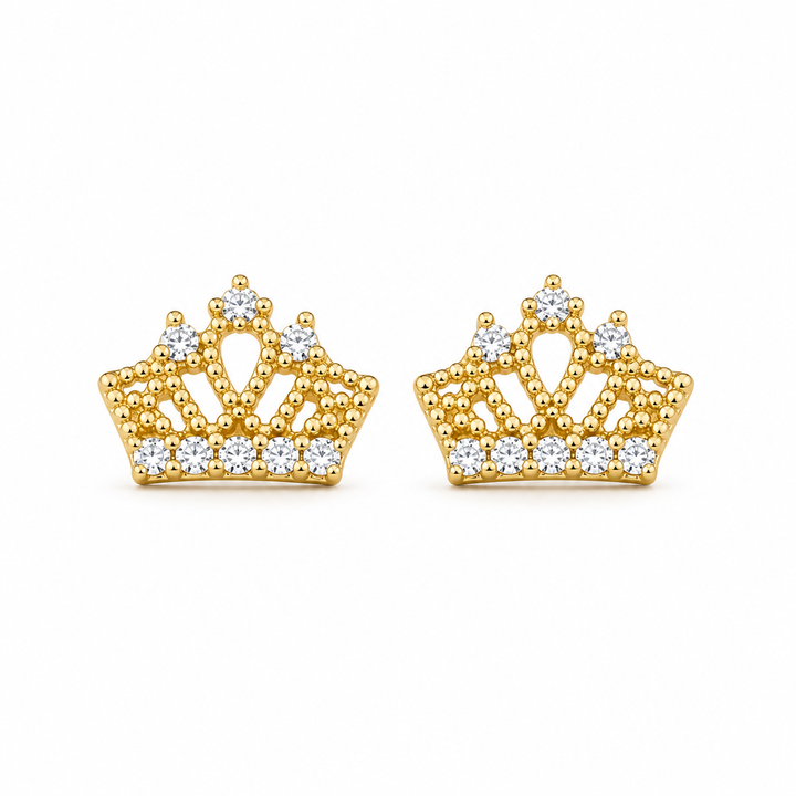 14K Gold Princess Crown CZ Baby Earrings — 14K real gold jewelry from STF Diamonds, Los Angeles